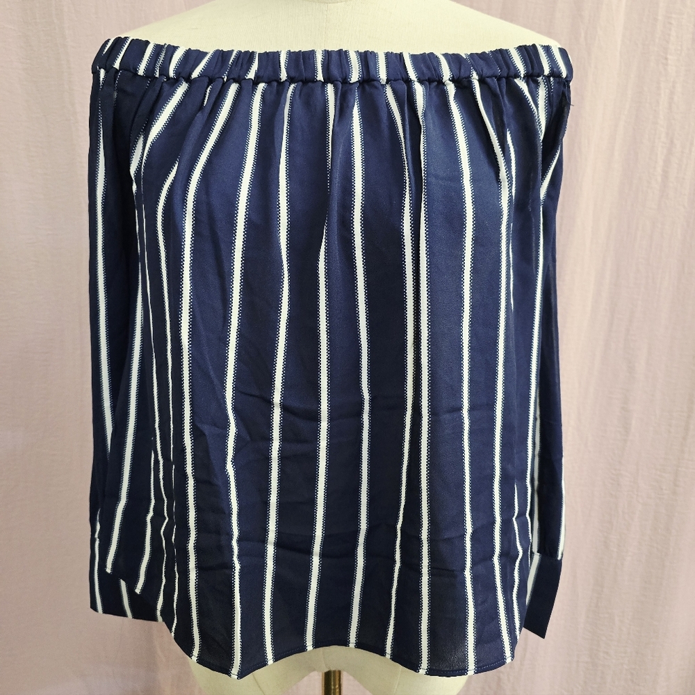 Lumiere Women's Stripe Off The Shoulder Cuffed Blouse -Large NWT